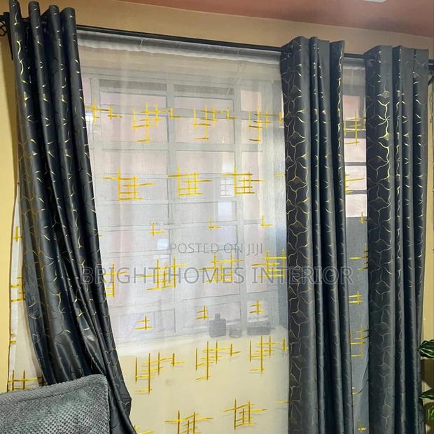 Gray Velvet Curtain With Gold Design