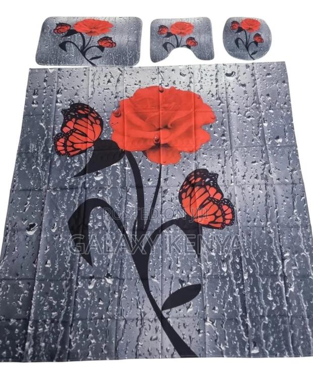 Bathroom Woolen Mats With a Waterproof Shower Curtain Set - 4pcs - thumbnail 11