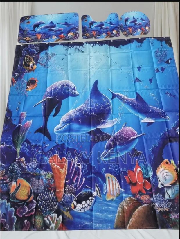 Bathroom Woolen Mats With a Waterproof Shower Curtain Set - 4pcs - thumbnail 13