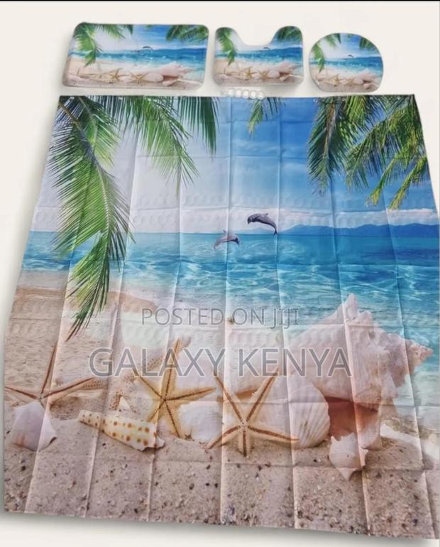 Bathroom Woolen Mats With a Waterproof Shower Curtain Set - 4pcs - thumbnail 15