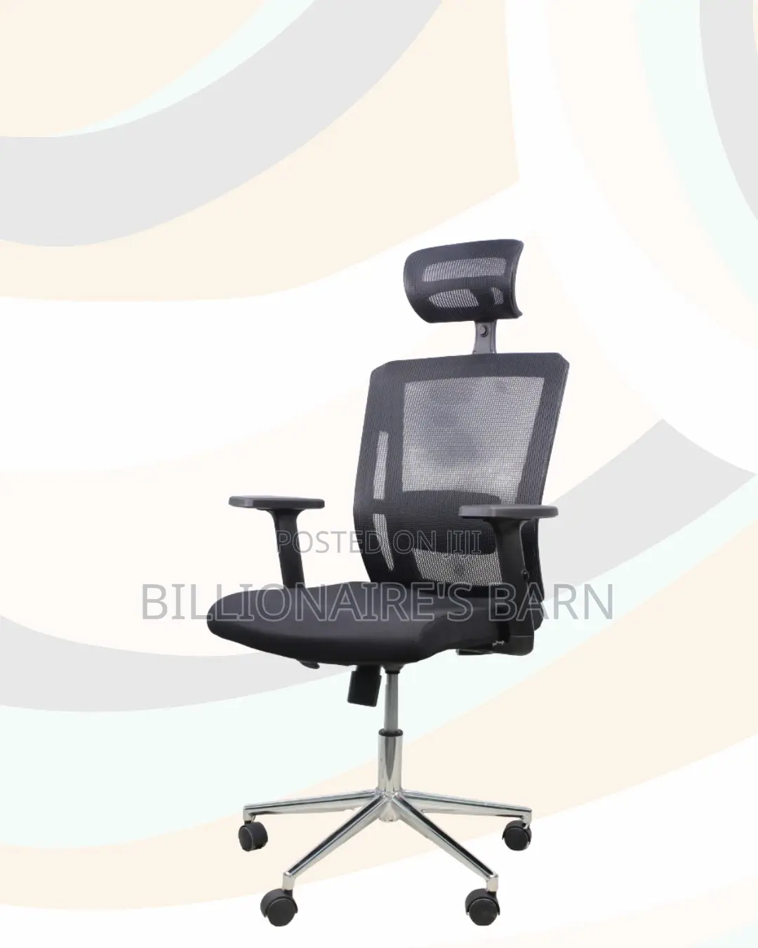Black Mesh Office Chair Ergonomic Headrest With Chrome Base
