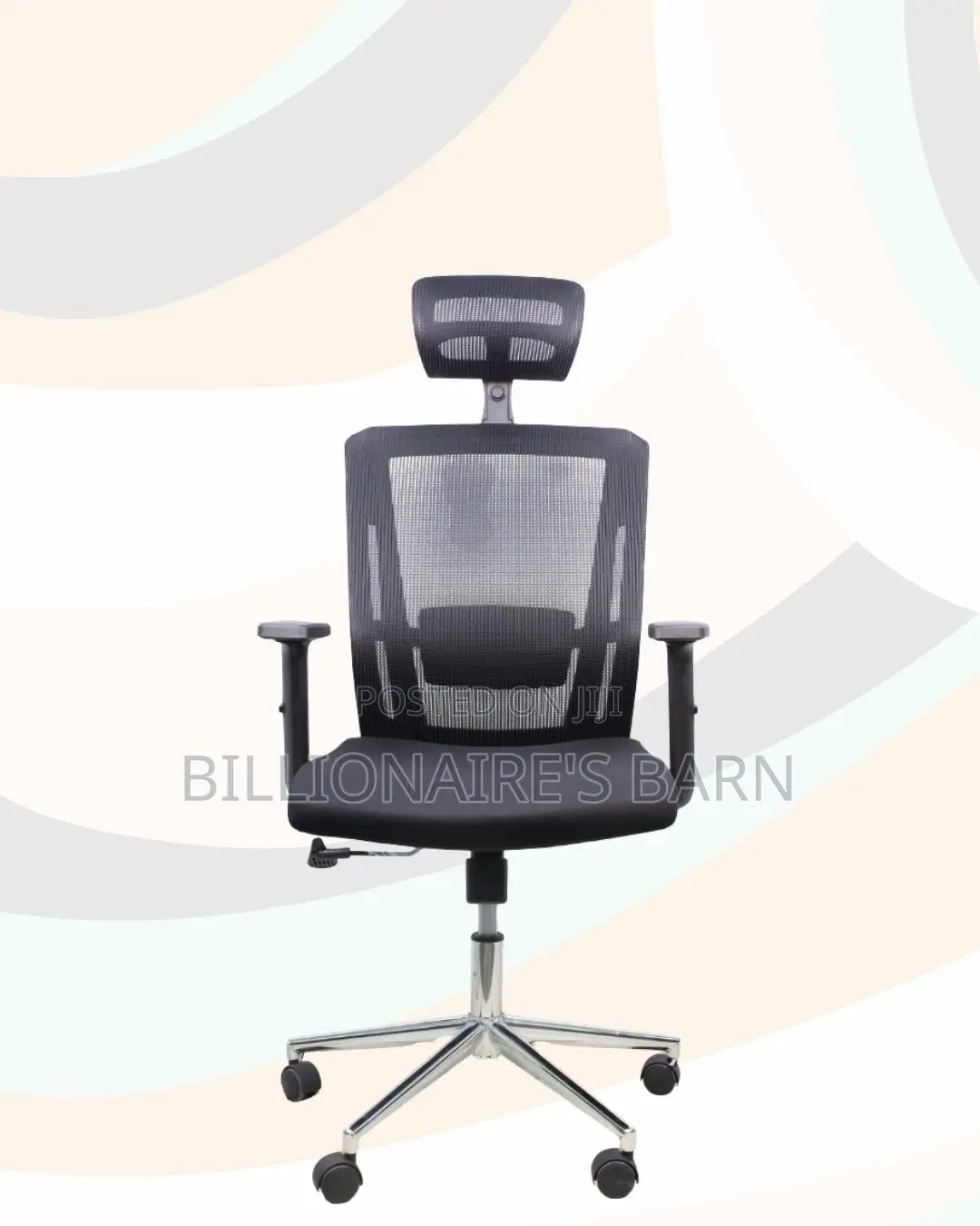 Black Mesh Office Chair Ergonomic Headrest With Chrome Base