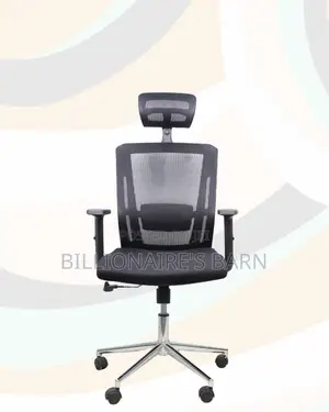 Black Mesh Office Chair Ergonomic Headrest With Chrome Base