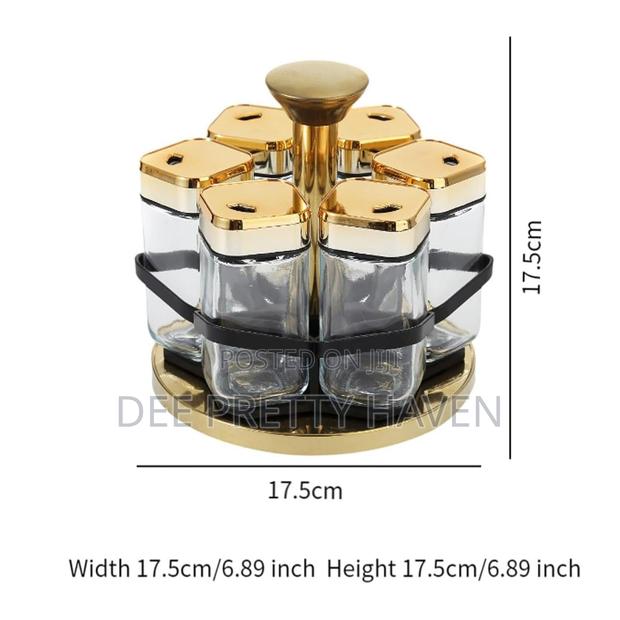Luxury 360° Rotating Spice Rack | 6 Glass Jar Set With Golden Lids - main view