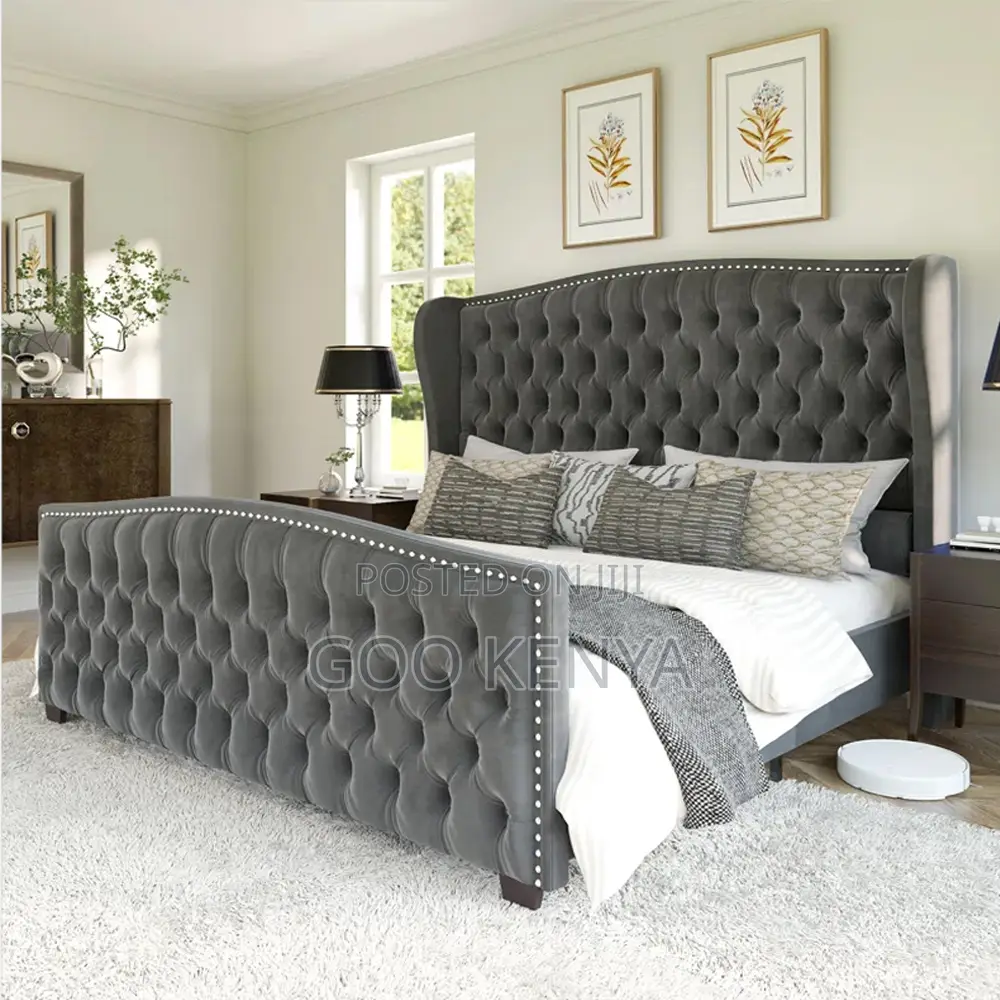 Home Bed; Tufted Velvet California King Bed Frame With Mattress