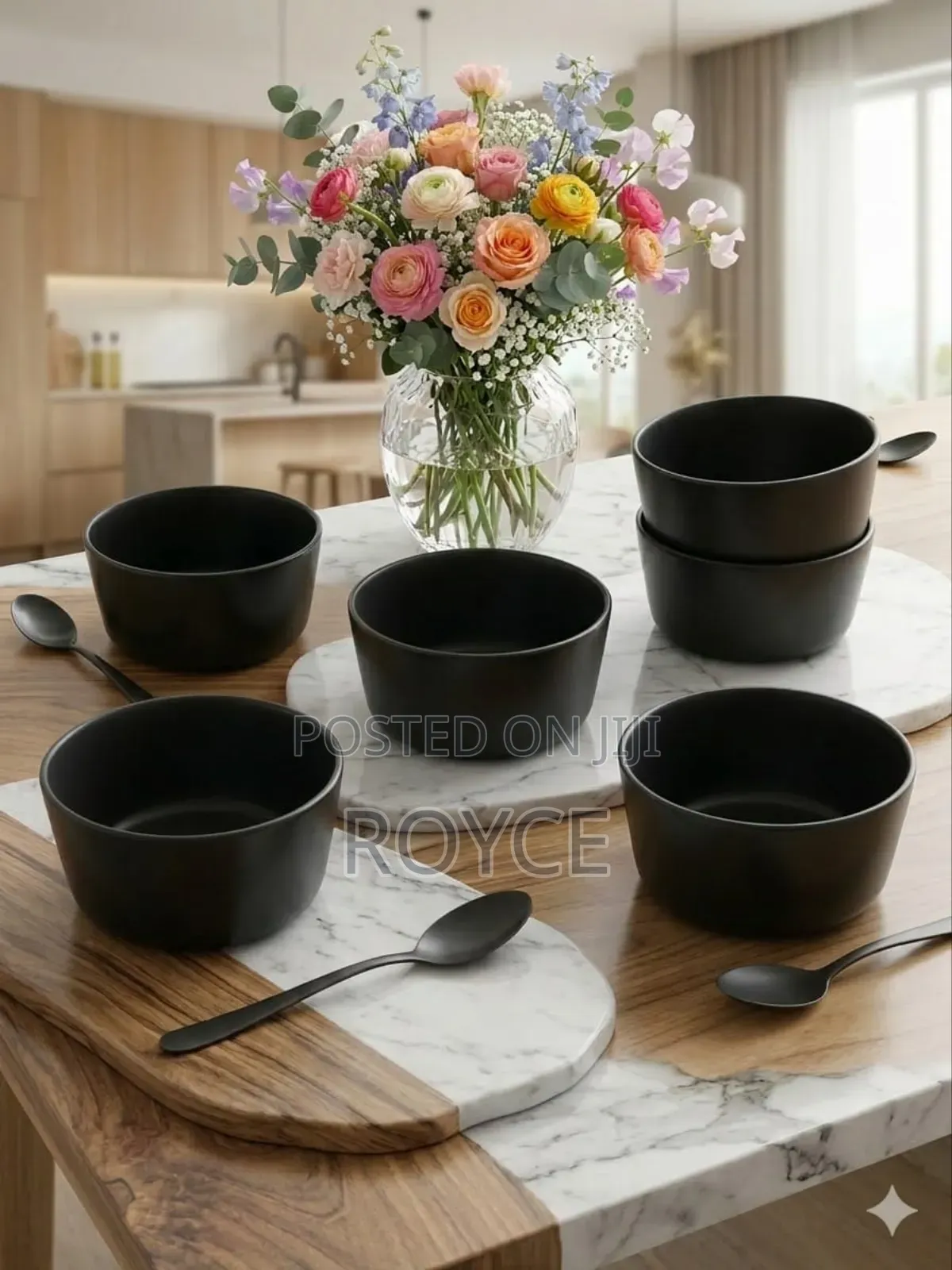 Black Crockery Ceramic Soup Set- 6pcs