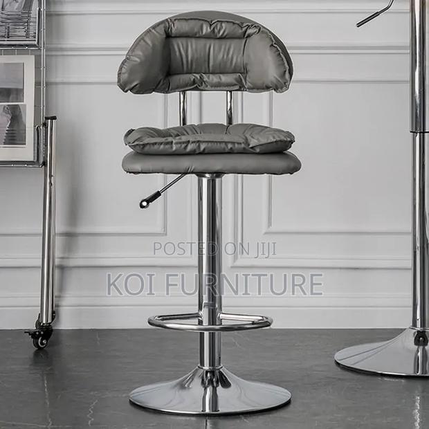 Barstools; Fancy Alloy Swivel Leather Barstool With Backrest - thumbnail 6