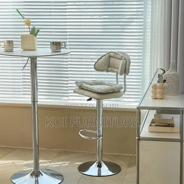 Barstools; Fancy Alloy Swivel Leather Barstool With Backrest - thumbnail 7