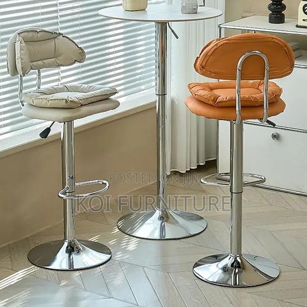 Barstools; Fancy Alloy Swivel Leather Barstool With Backrest - thumbnail 8
