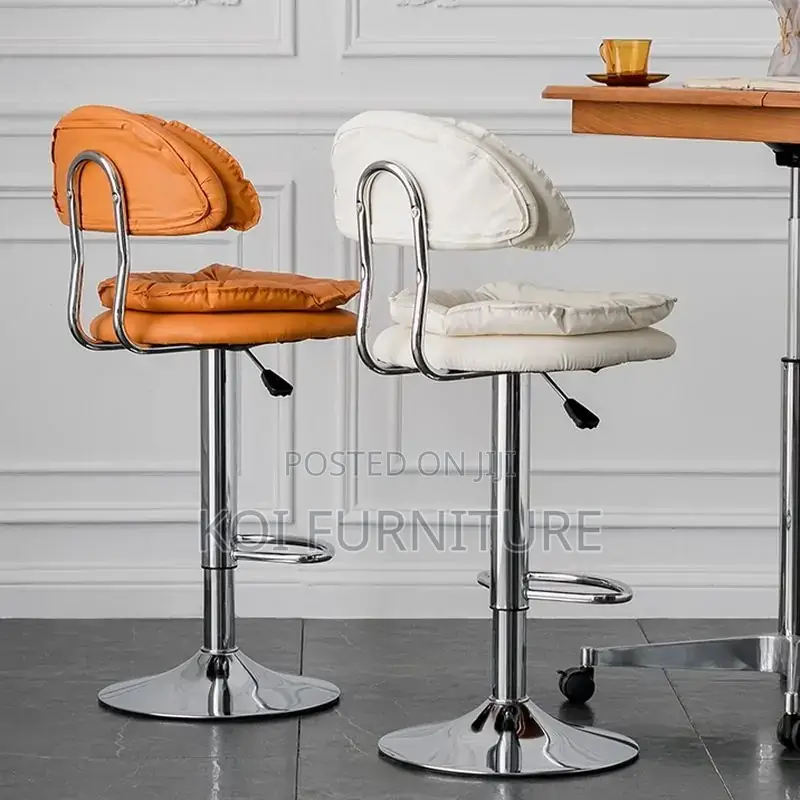 Barstools; Fancy Alloy Swivel Leather Barstool With Backrest