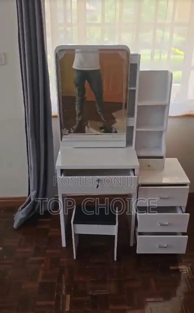 All White Dressing Table:, Sliding Mirror