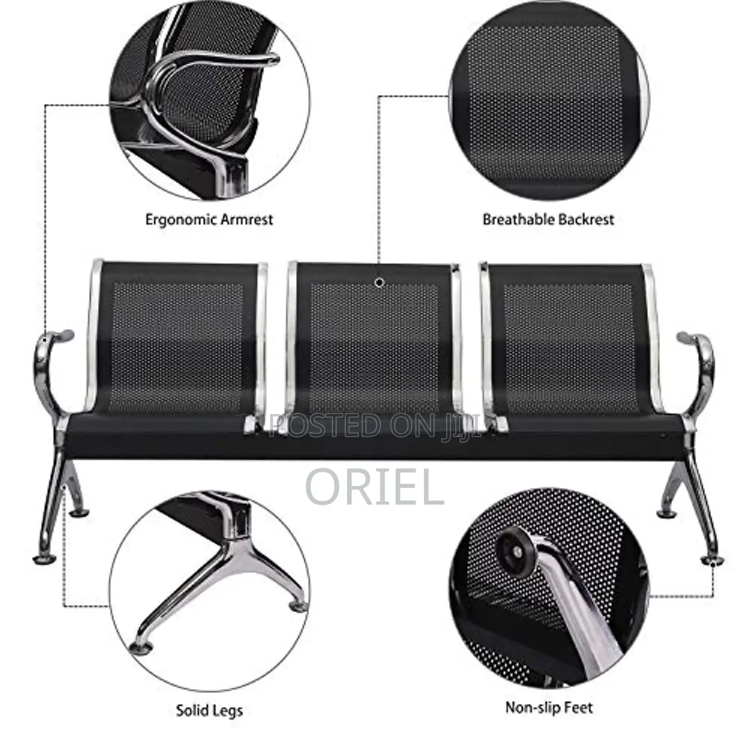 Office Bench: Elite Link Stainless Steel Reception Waiting Bench