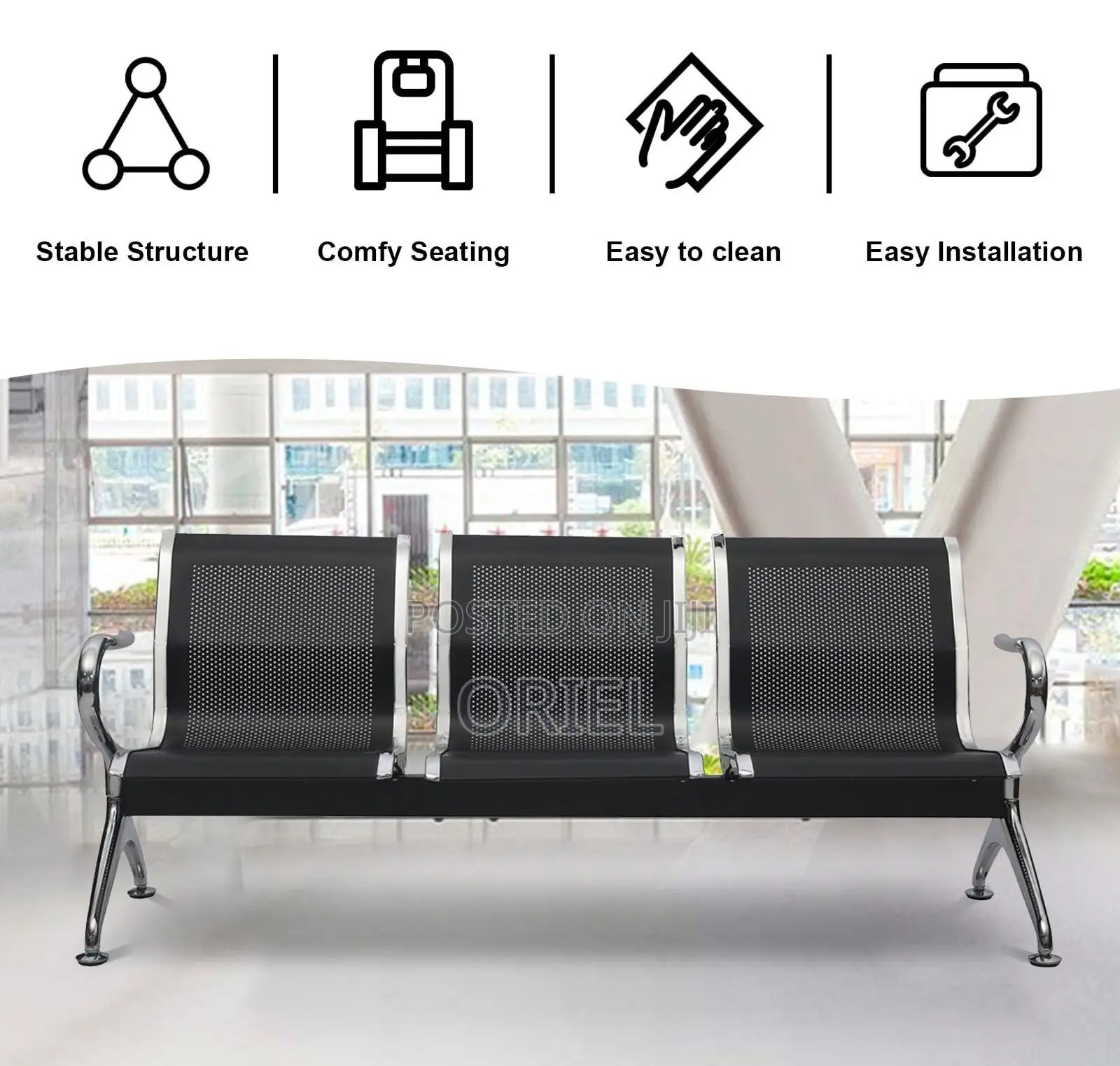 Office Bench: Elite Link Stainless Steel Reception Waiting Bench