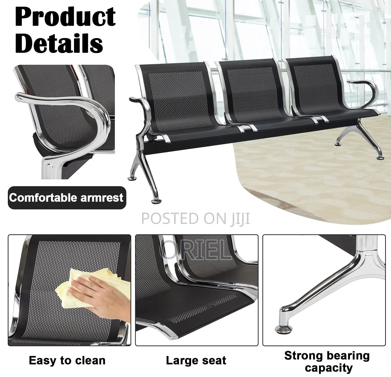 Office Bench: Elite Link Stainless Steel Reception Waiting Bench