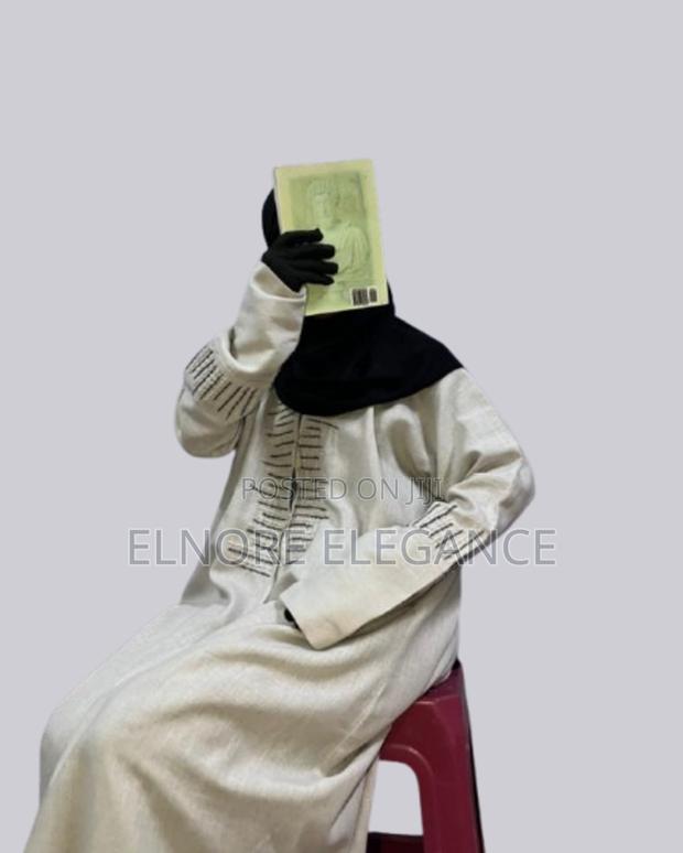 Beige, Brown Patterned Abaya. - thumbnail 3