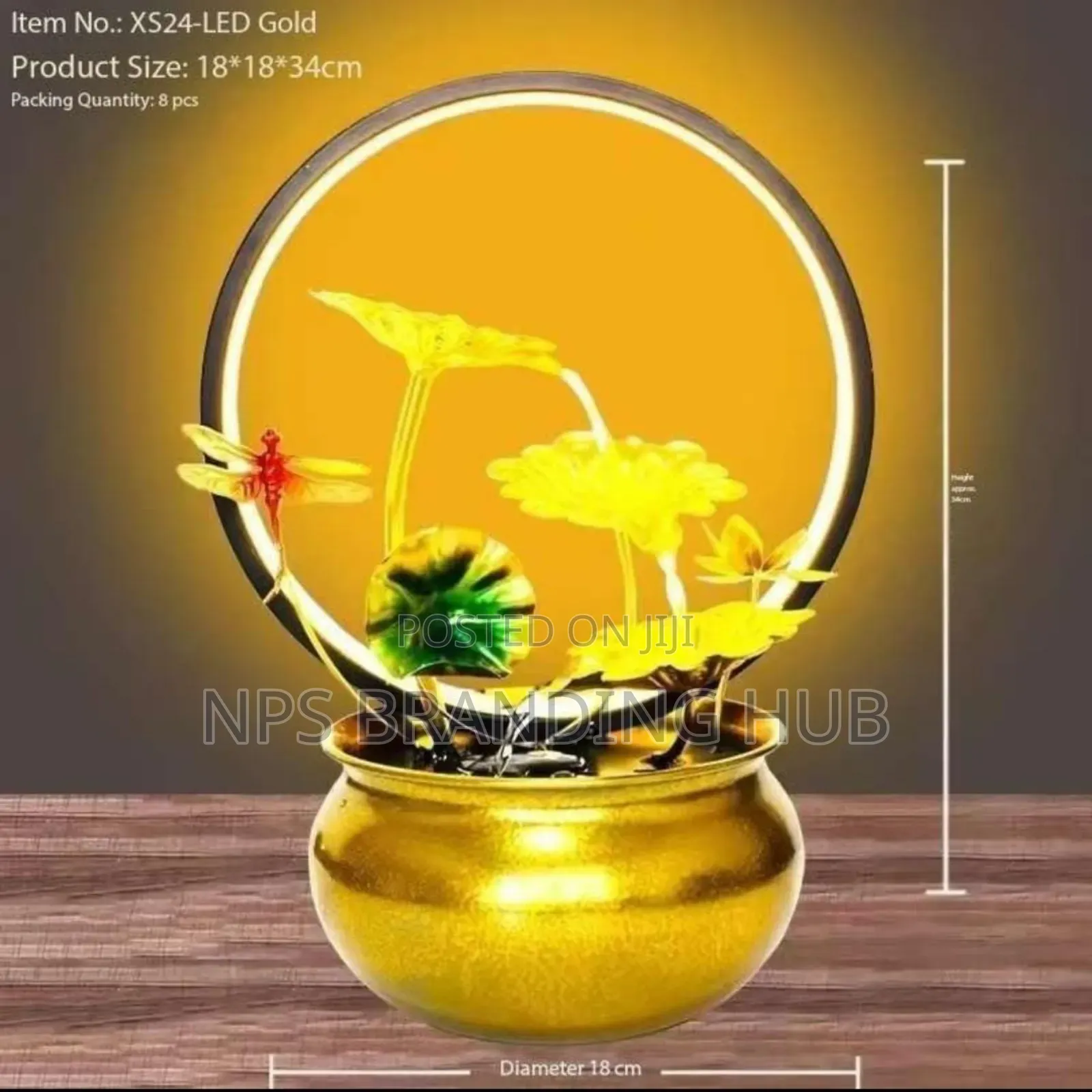 Led Electric Mini Water Fountain in a Metallic Pot P.O
