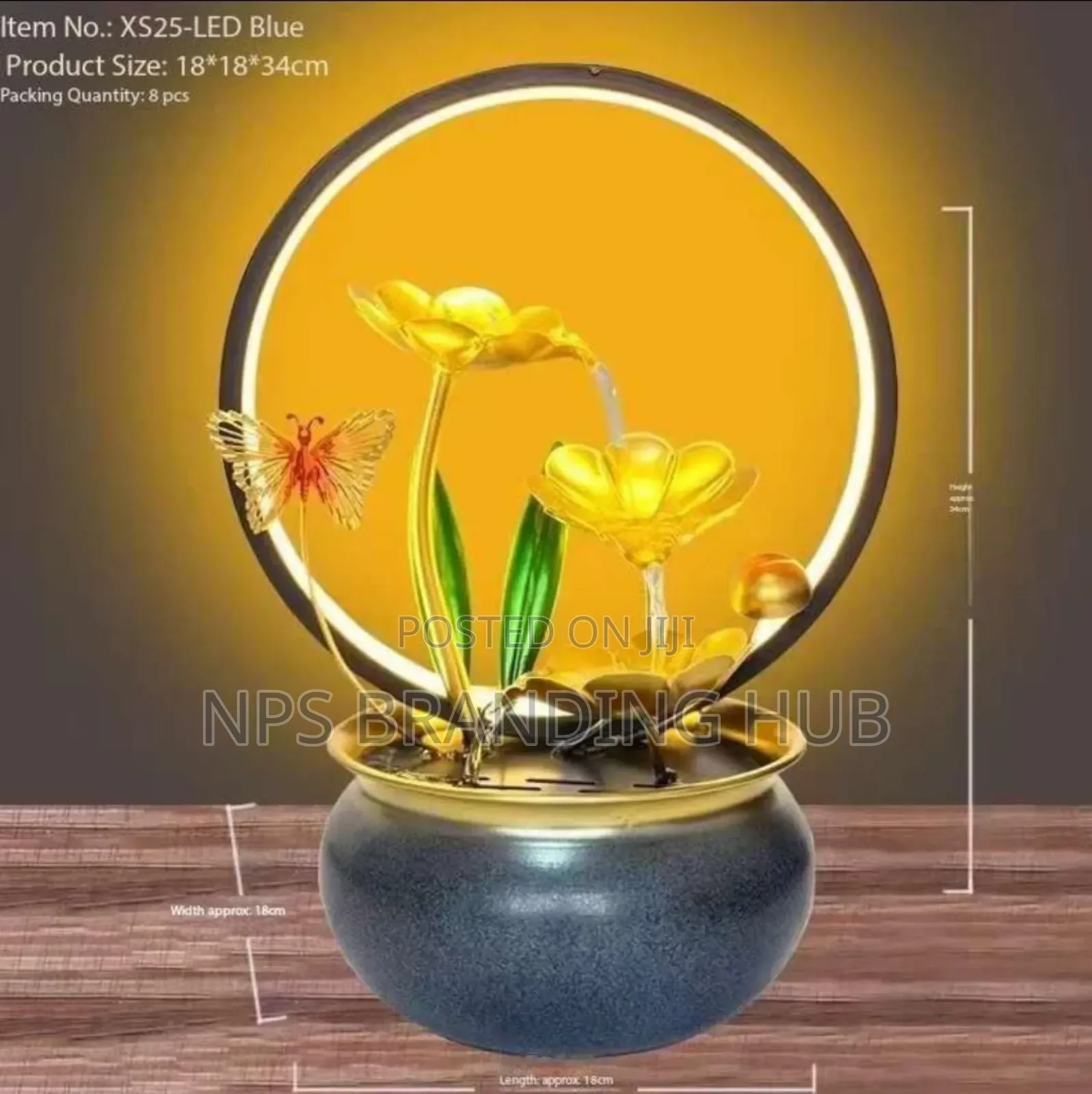 Led Electric Mini Water Fountain in a Metallic Pot P.O