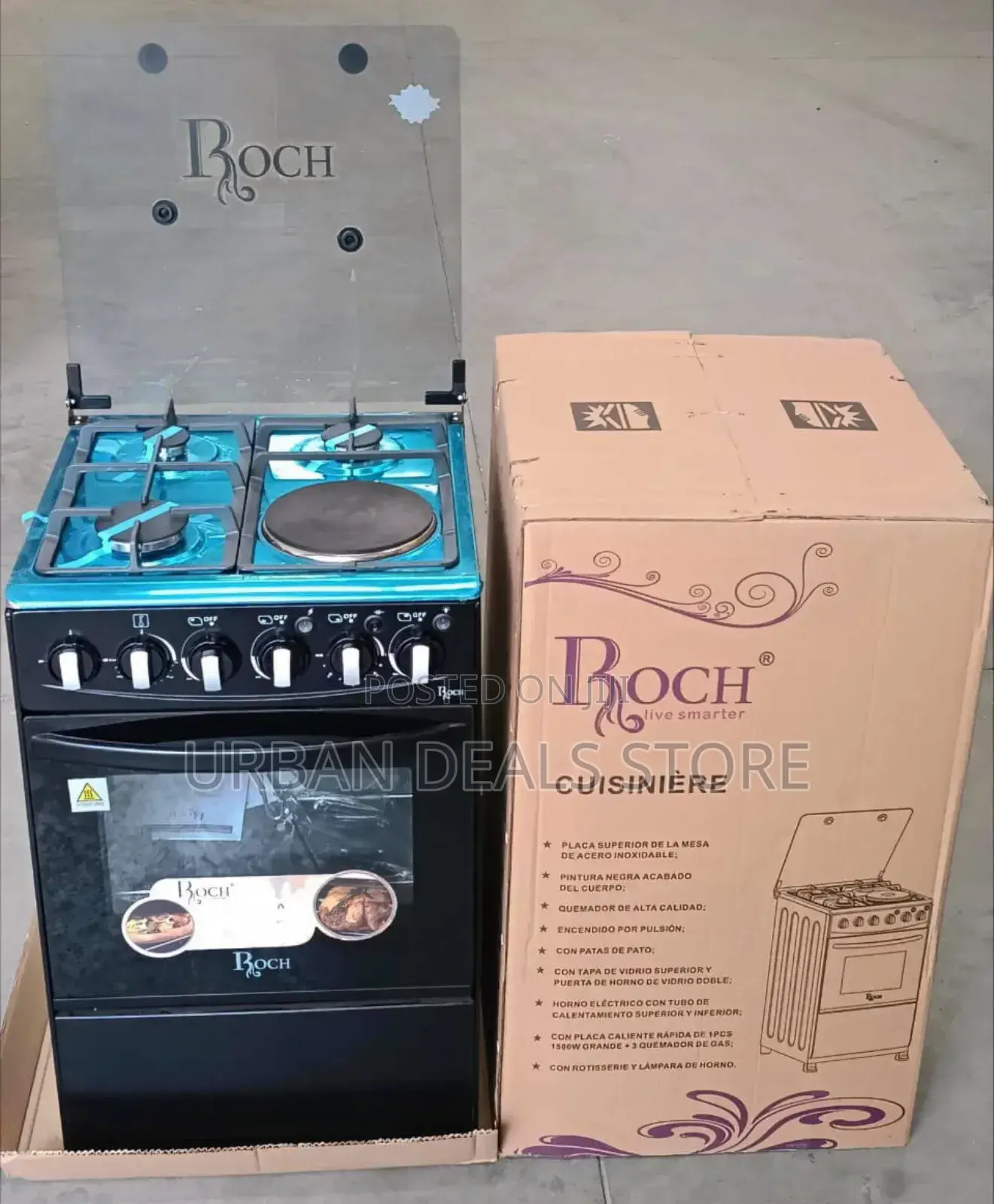 Roch Black 50×55 Standing 3gas Burners +1 Cooker