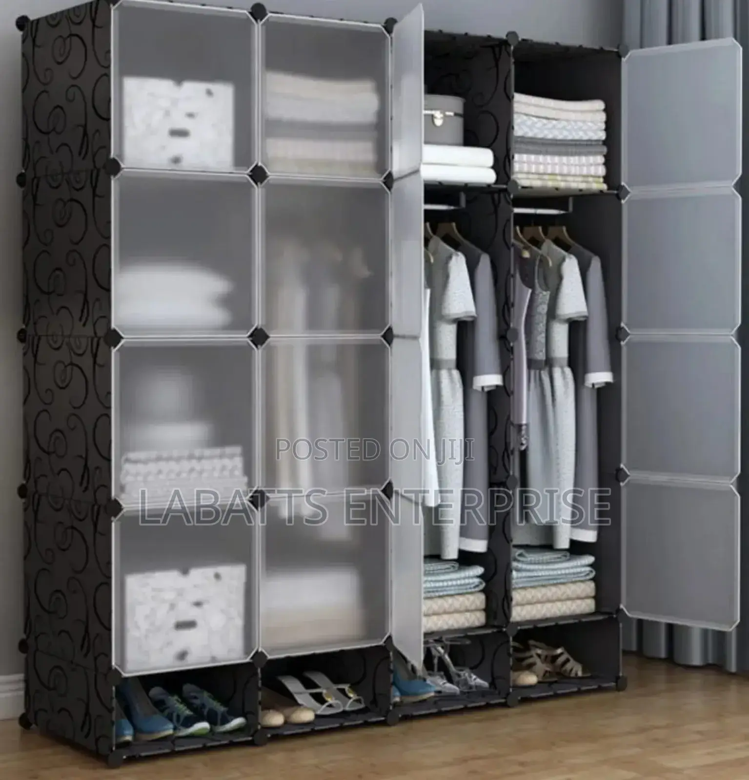 Portable 4- Column Plastic Wardrobes Available in Different Colours