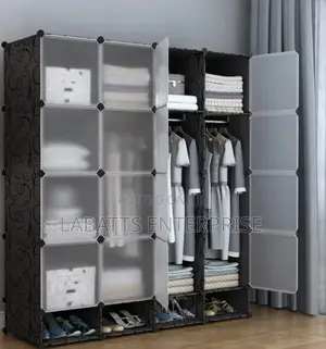 Portable 4- Column Design Plastic Wardrobe