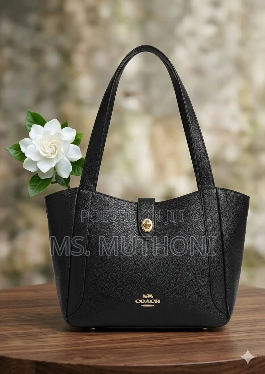 Coach Hadley Turnlock Tote Bag in Signature Canvas and Smooth Leather
