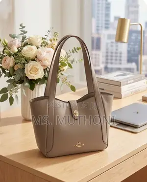 Coach Hadley Turnlock Tote Bag in Signature Canvas and Smooth Leather