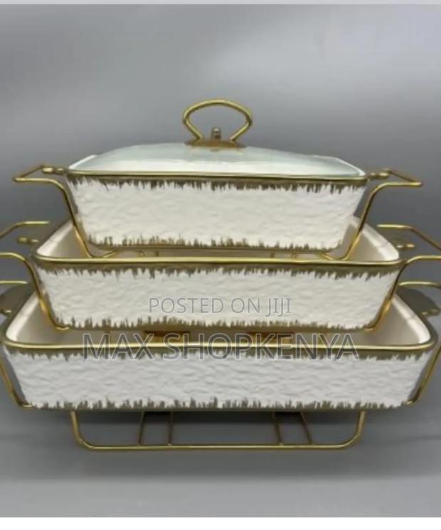 3pc Gold Ceramic Chaffing Dish