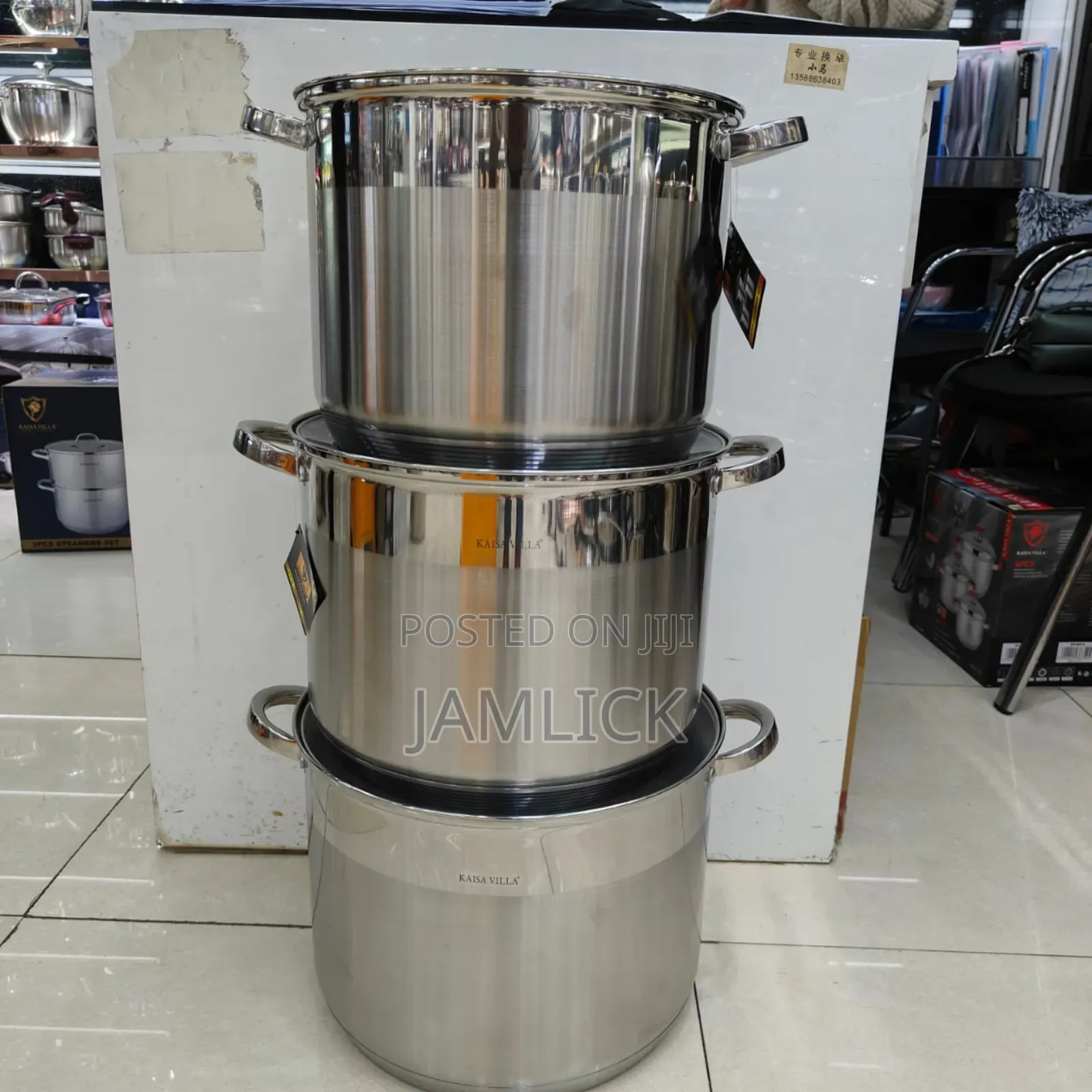 3 Pieces Stainless Steel Cooking Pots – Big Size With Lids -