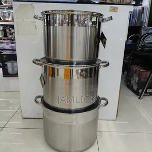3 Pieces Stainless Steel Cooking Pots – Big Size With Lids -