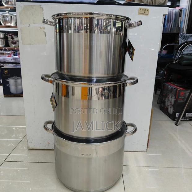 3 Pieces Stainless Steel Cooking Pots – Big Size With Lids -