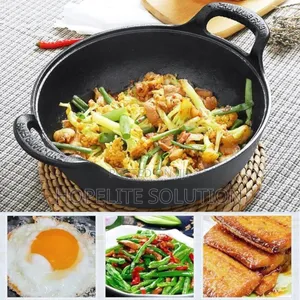 Pre-Seasoned Pure Cast Iron Flat Bottom Wok With Wooden Lid