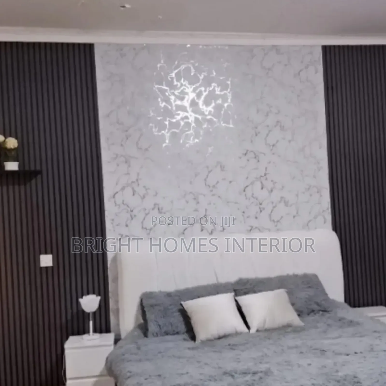 Dark Grey Flutted Wallpaper And Silver Marble Wallpaper