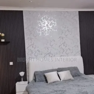 Dark Grey Flutted Wallpaper And Silver Marble Wallpaper