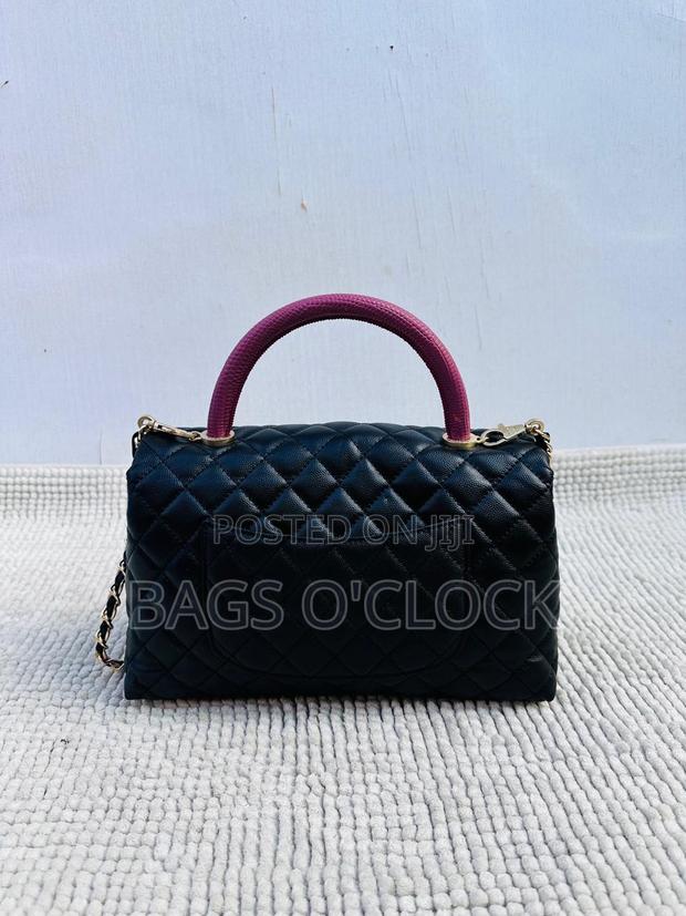 Authentic Chanel Coco Handle Bag - Black Caviar With Burgundy Handle - thumbnail 2