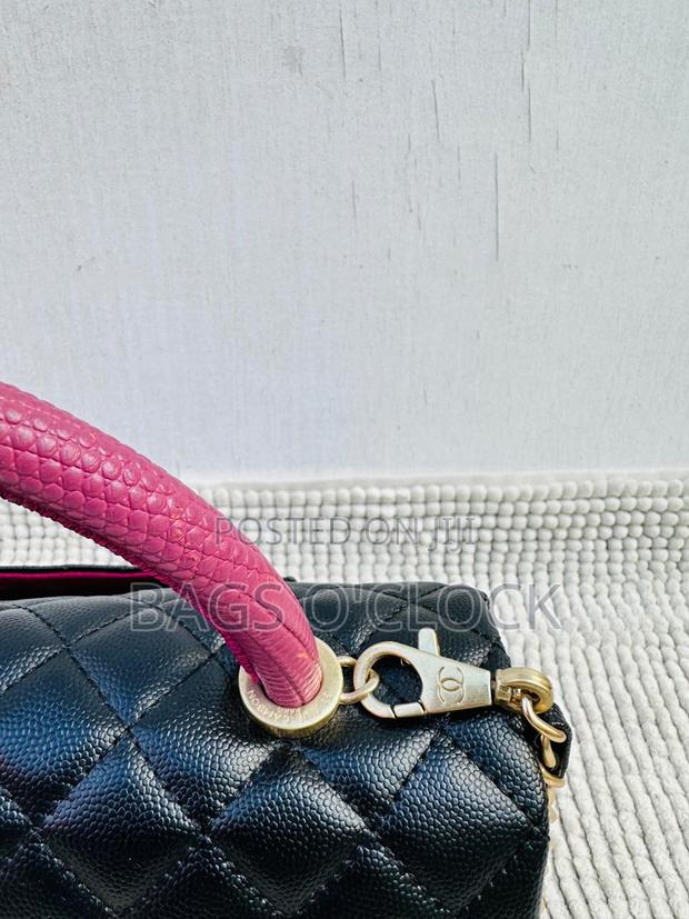 Authentic Chanel Coco Handle Bag - Black Caviar With Burgundy Handle - thumbnail 3