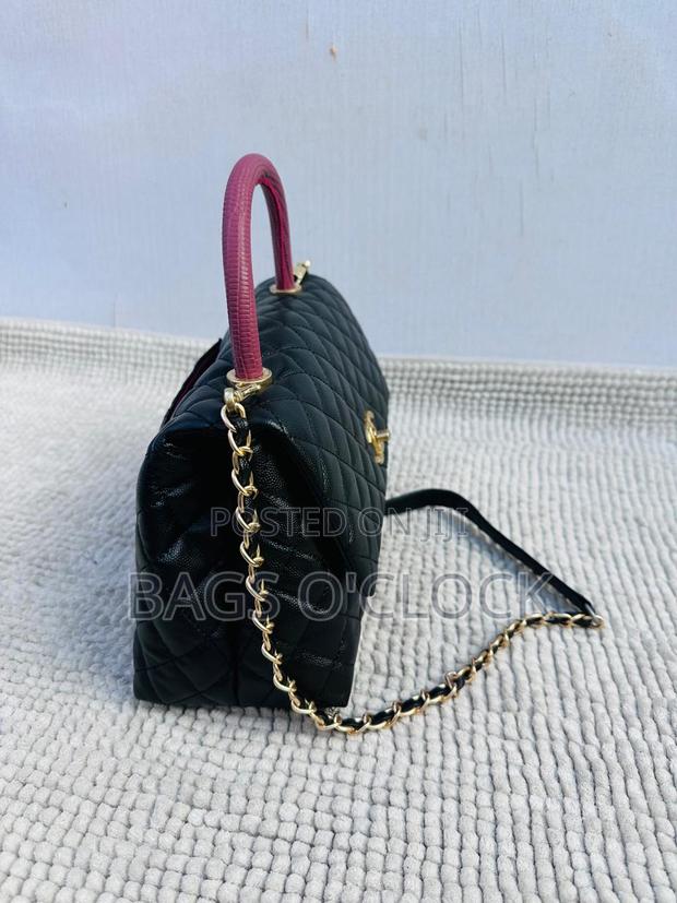 Authentic Chanel Coco Handle Bag - Black Caviar With Burgundy Handle - thumbnail 4