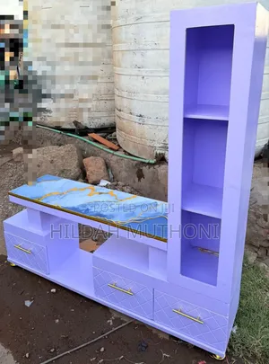 Executive Tv Stand With Marble Coating and Shelf Cabinet
