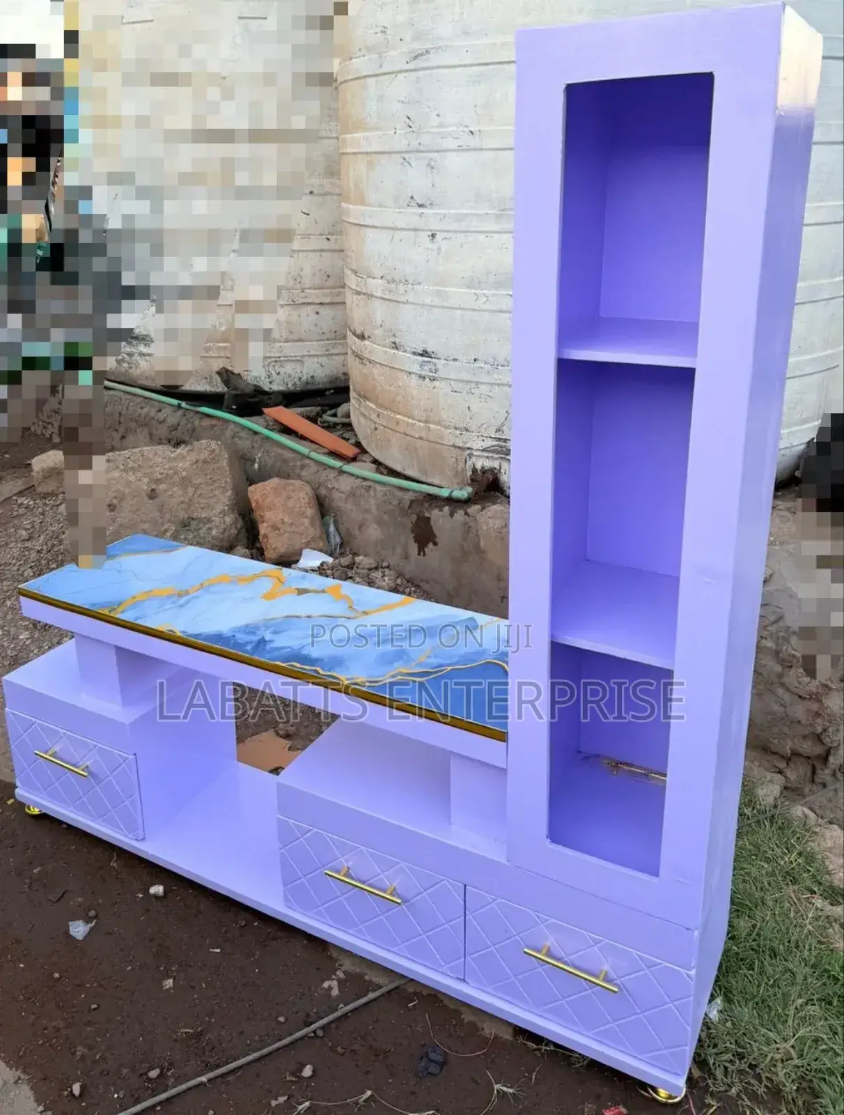 Tv Stand With Marble Coating and Shelf Cabinet