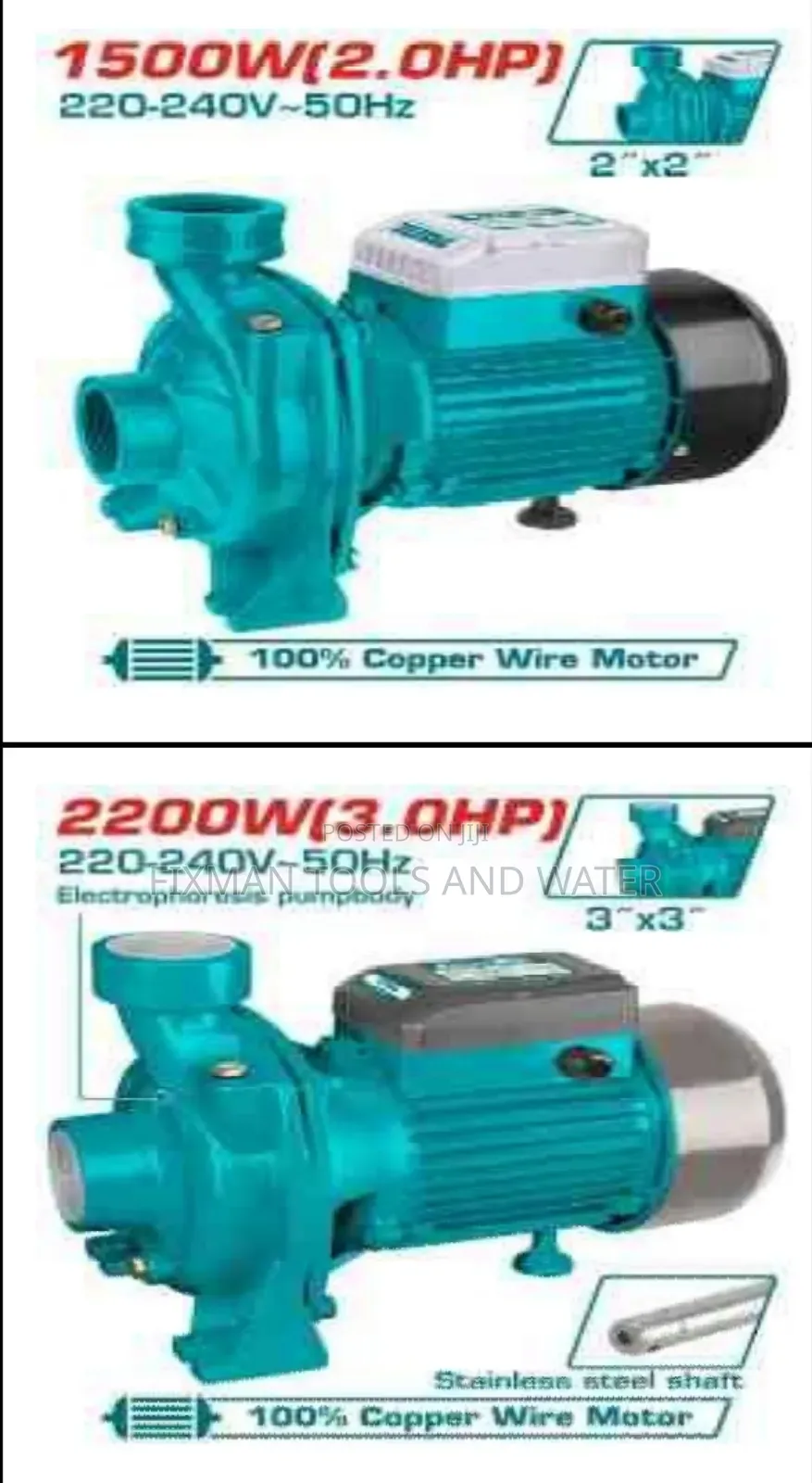 High Pressure Total Water Pump 3 Hp 2200w 800l/Min