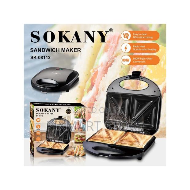 Sokany 800w Non-Stick Sandwich Maker – Fast 2-Slice Toaster