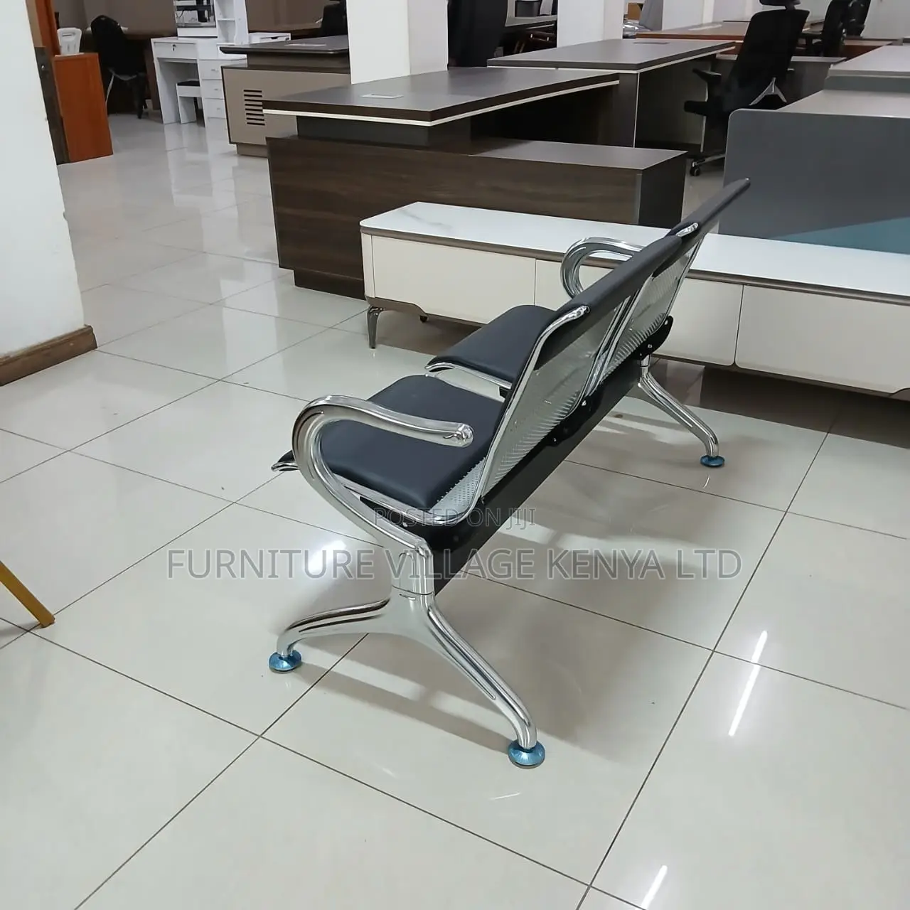 Office Bench ; 2-seater Black Reception Office Bench