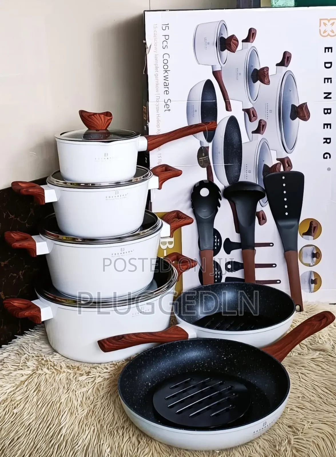 15 PCS Edenberg Nonstick Cookware- White*