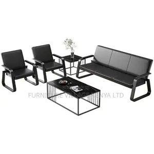 Office Sofa; 5-seater Black Reception Office Sofa