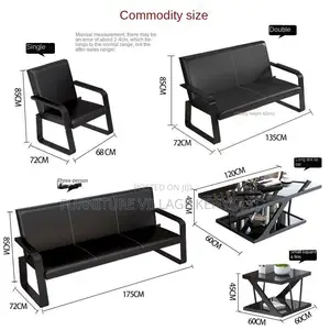 Office Sofa; 5-seater Black Reception Office Sofa