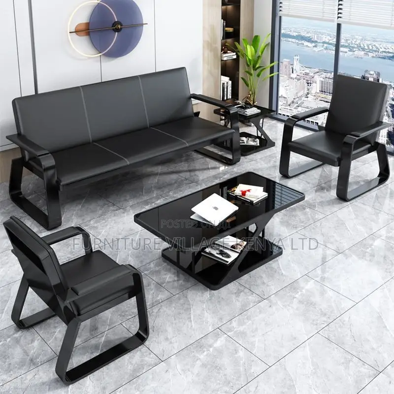 Office Sofa; 5-seater Black Reception Office Sofa