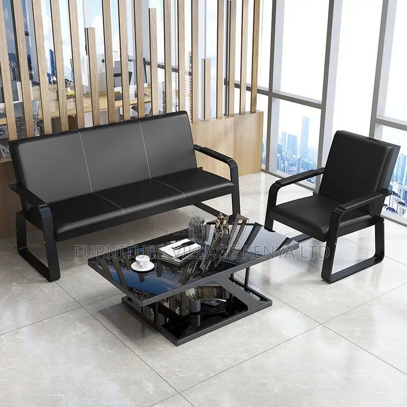 Office Sofa; 5-seater Black Reception Office Sofa