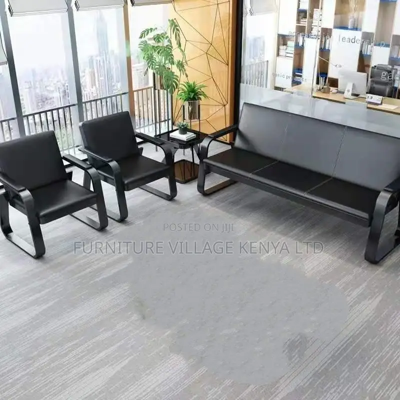 Office Sofa; 5-seater Black Reception Office Sofa