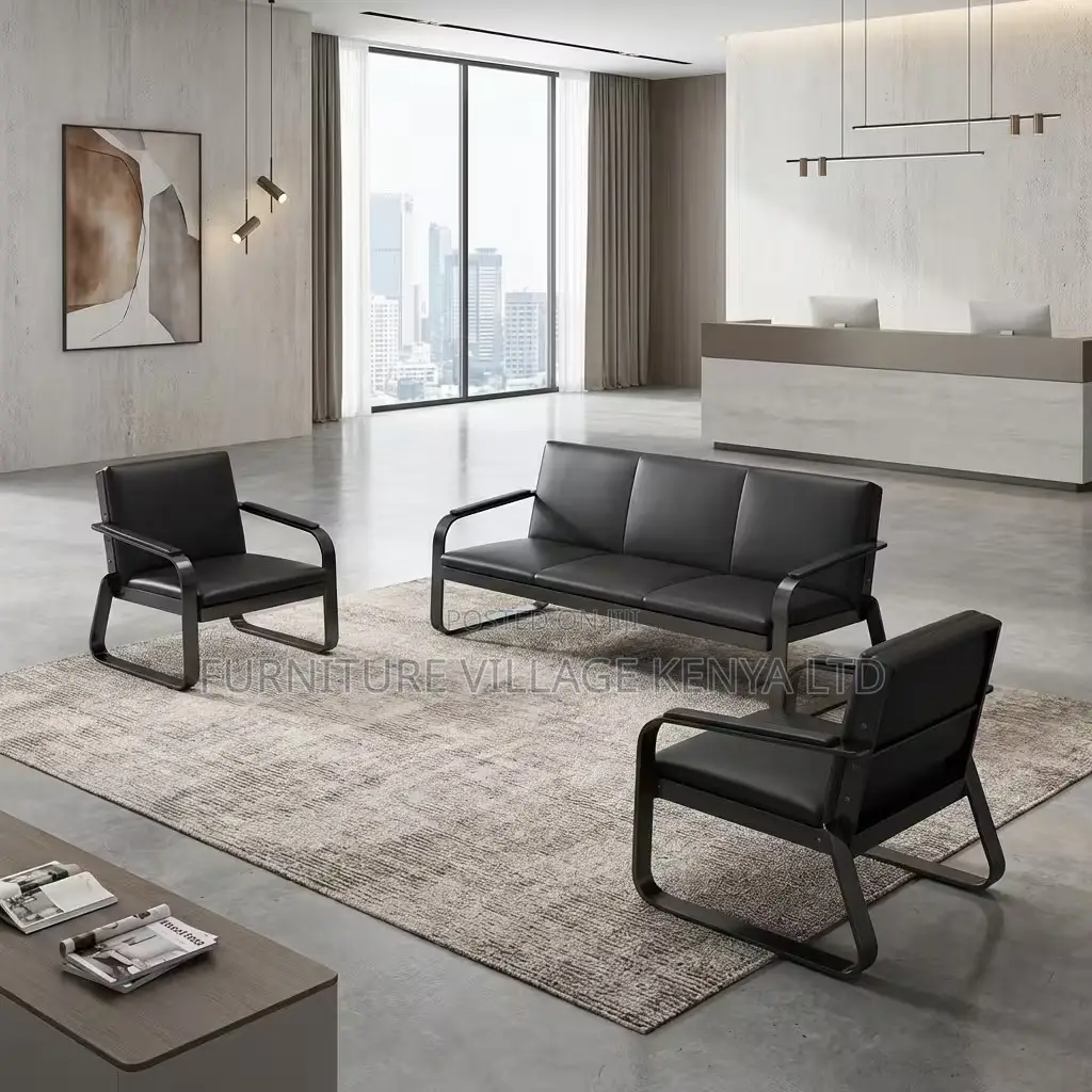 Office Sofa; 5-seater Black Reception Office Sofa