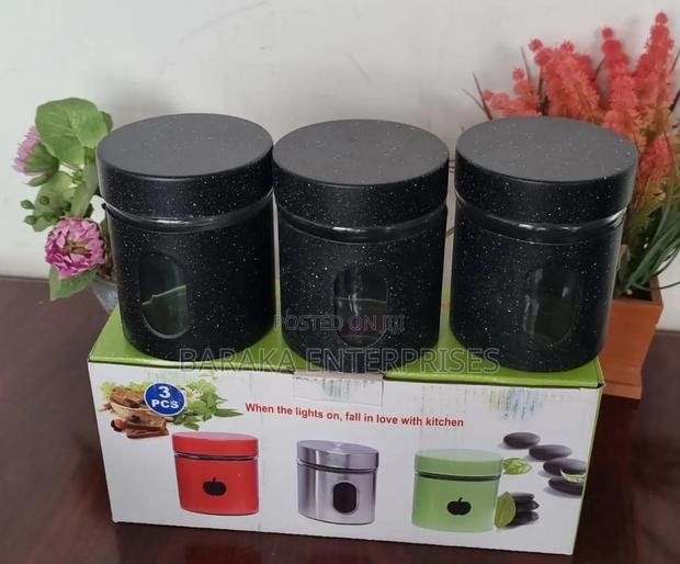 450ml X3pc Glass Canister With Stylish Metal Covering