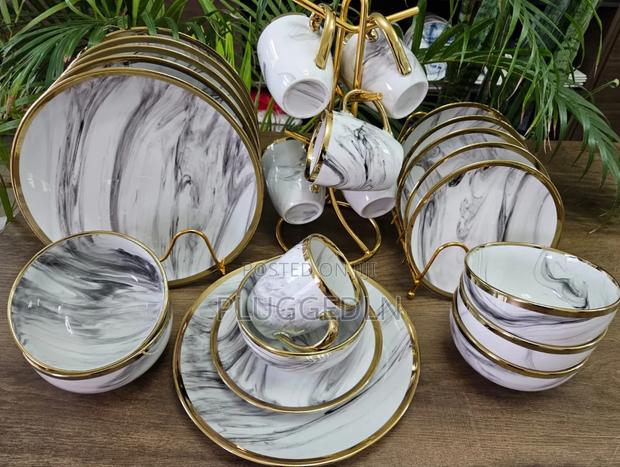 24 Pieces Gold Rimmed Trendy Dinner Sets*. - main view